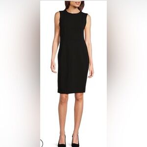 Calvin Klein Black Scuba Crepe Sheath Dress Size 12 Gold Zip EUC